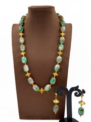 Contemporary Semi Precious Green Turquoise Stone Beads Necklace By Gehna Shop Beads Jewellery