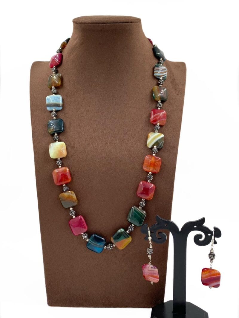 Contemporary Semi Precious Multi Color Chalcedony Stone Beaded Necklace For Woman Beads Jewellery