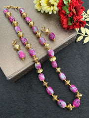 Contemporary Semi Precious Single Strand Pink Chalcedony Stone Beaded Necklace For Woman Beads Jewellery