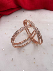 CZ Single Line American Diamond Rose Gold Bangles By Gehna Shop (Set Of 4) Zircon Bangles