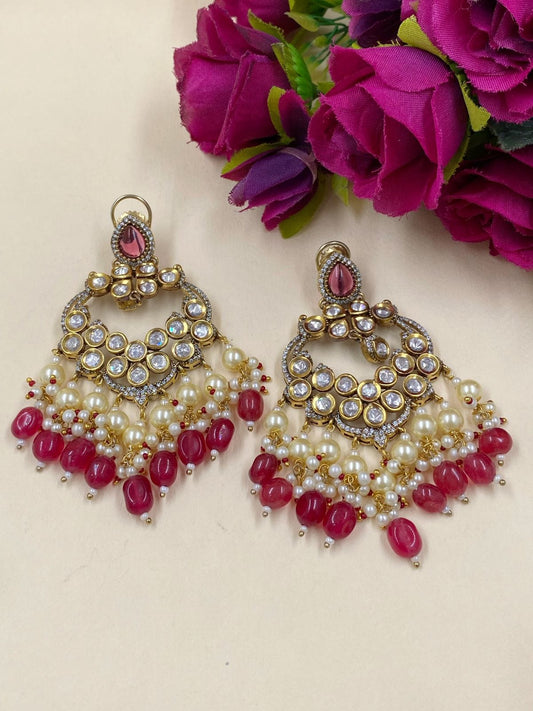 Designer Antique AD And Kundan Chandbali Earrings For Weddings Earrings