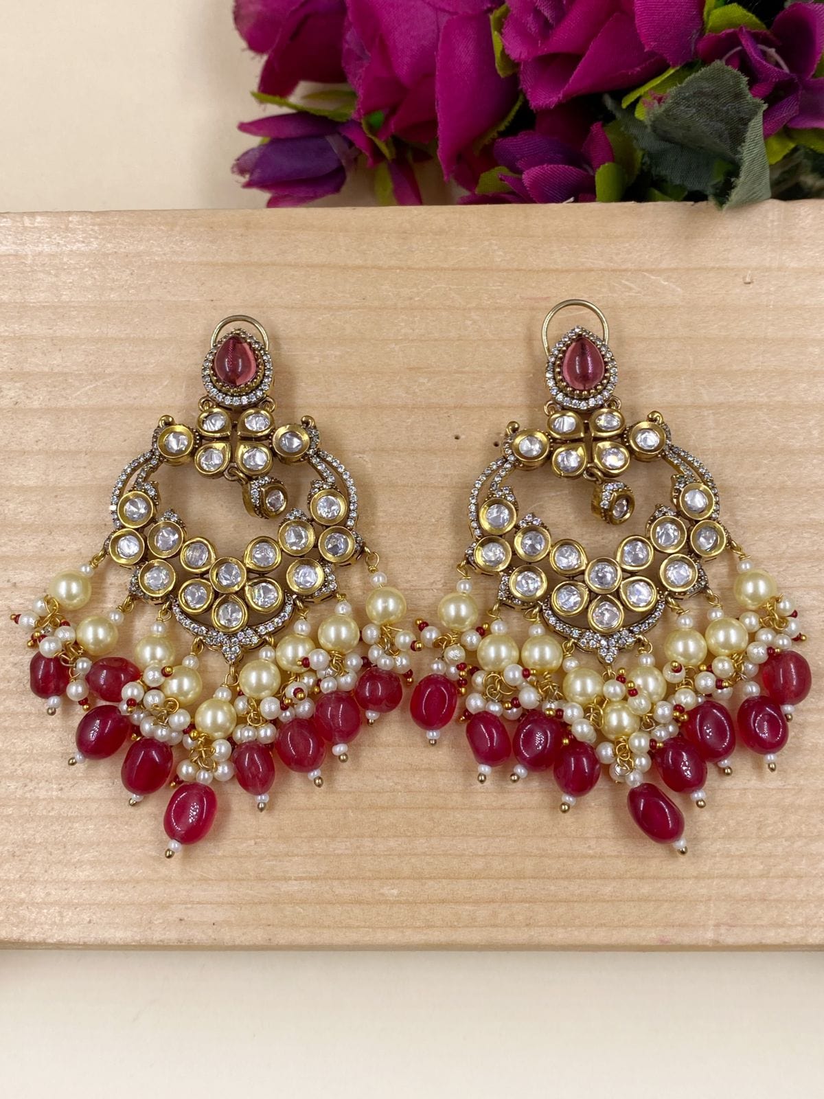 Buy Red stone traditional chandbali earrings Online for Women by SILVER  MERC - 4203911