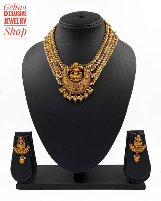 Designer Antique Goddess Lakshmi Necklace Set For Ladies By Gehna Shop Temple Necklace Sets