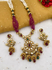 Designer Antique Gold Plated Wedding Kundan Pendant Necklace Set Kundan Necklace Sets