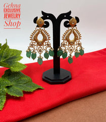 Designer Antique Gold Toned Kundan Party Dangler Earrings Earrings