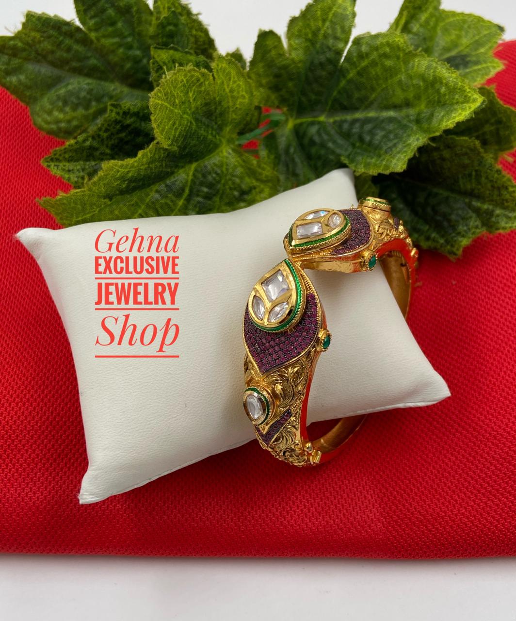 Designer Antique Golden Kundan Bracelet By Gehna Shop Bracelets