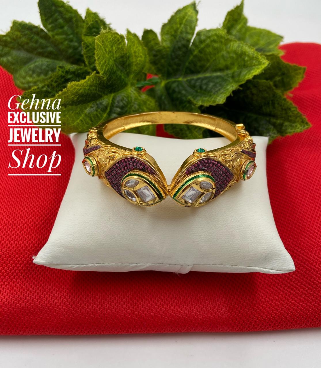 Designer Antique Golden Kundan Bracelet By Gehna Shop Bracelets