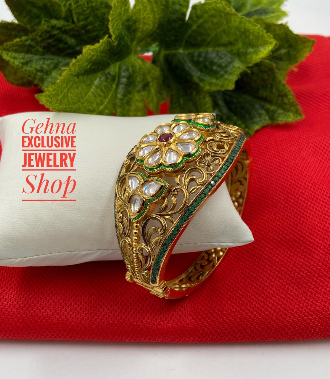 Designer Antique Golden Kundan Bracelet For Ladies Bracelets