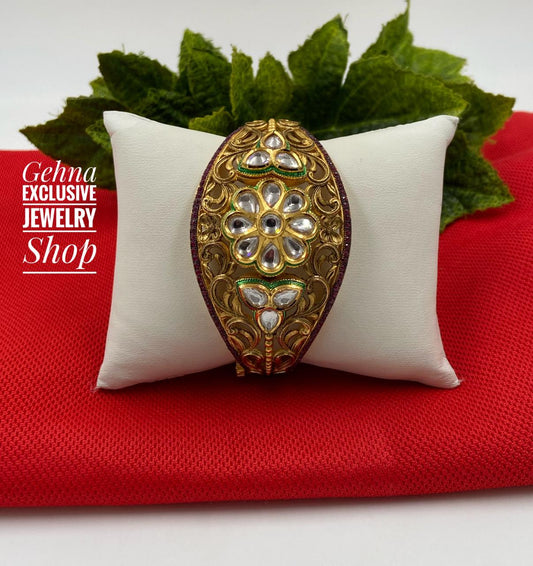 Designer Antique Golden Kundan Bracelet For Weddings Bracelets