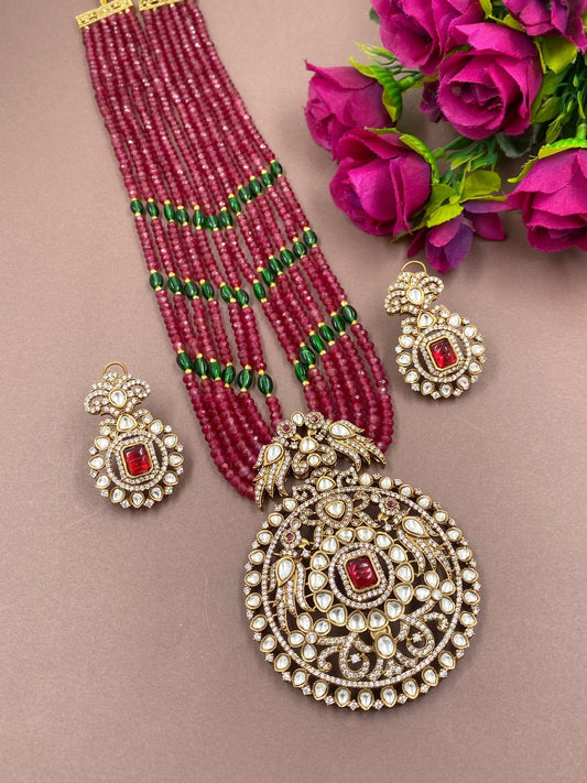 Designer Antique Kundan Polki Pendant Necklace Set By Gehna Shop Victorian Necklace Sets