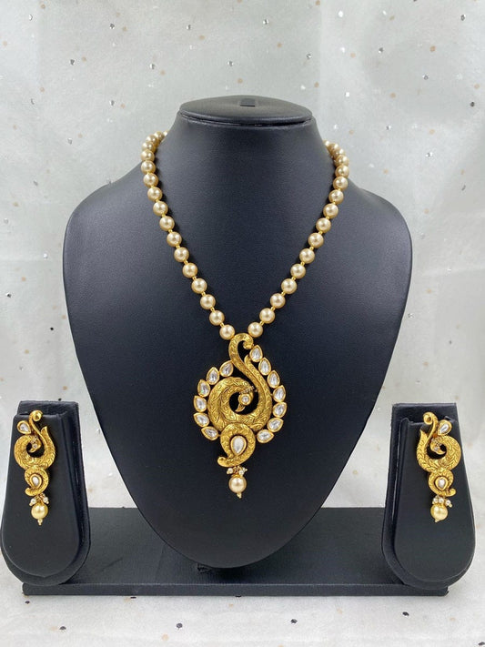 Designer Antique Kundan Studded Peacock Pendant Necklace Set For Ladies By Gehna Shop Kundan Necklace Sets