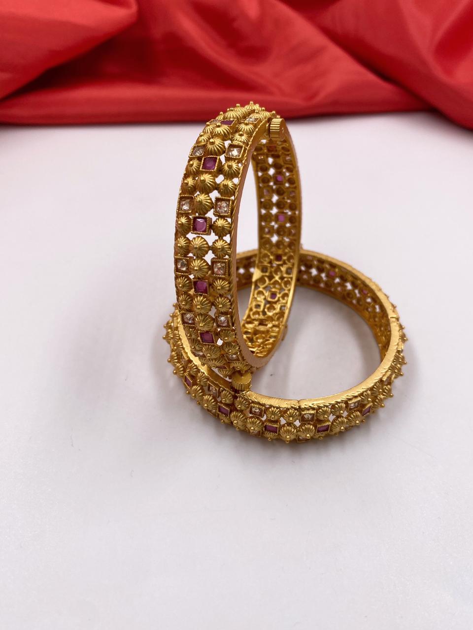 Designer Antique One Gram Gold Bangles For Ladies By Gehna Shop Antique Golden Bangles