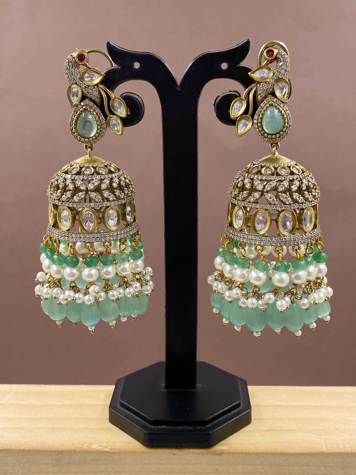 Designer Antique Peacock Victorian Polki Big Jhumka Earrings For Women Jhumka Earrings