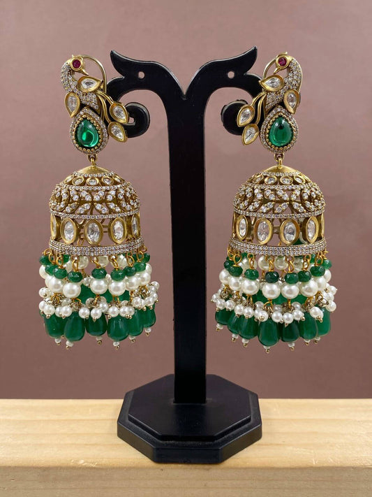 Green Stone Studded Traditional Earrings #30071 | Buy Online @  DesiClik.com, USA