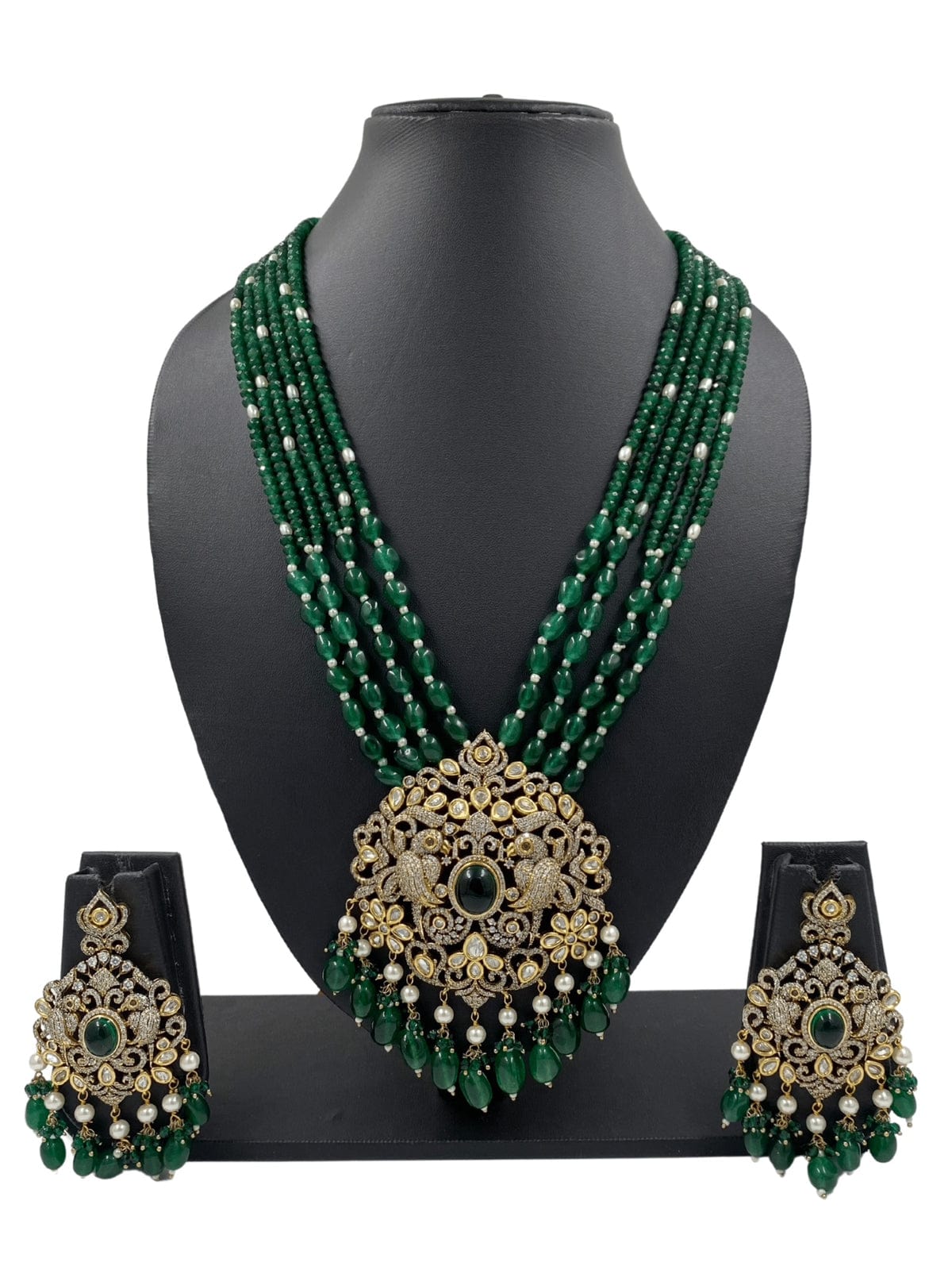 Designer Antique Victorian AD And Polki Pendant Necklace Set For Weddings Victorian Necklace Sets