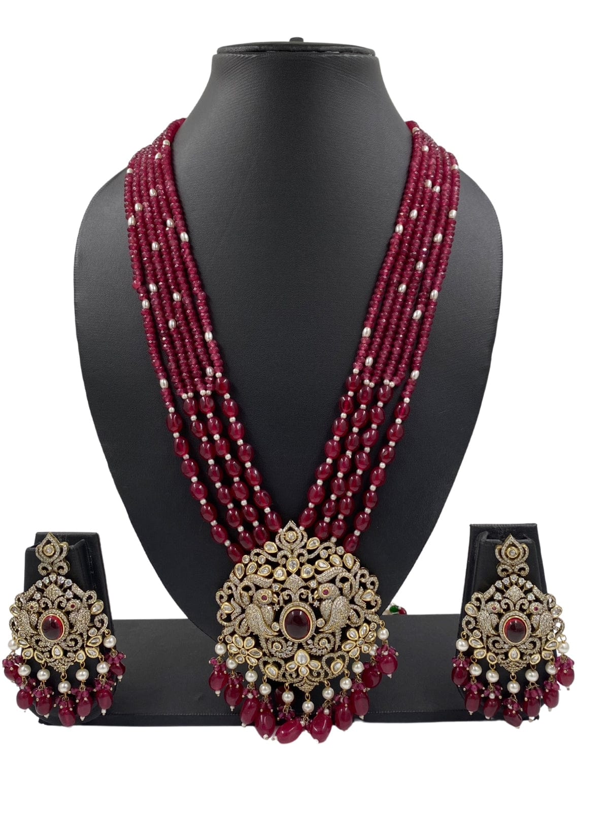 Designer Antique Victorian AD And Polki Pendant Necklace Set For Weddings Victorian Necklace Sets