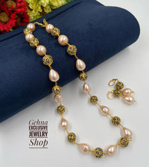 Designer Beaded Peach Pearl Beads Necklace For Woman Beads Jewellery