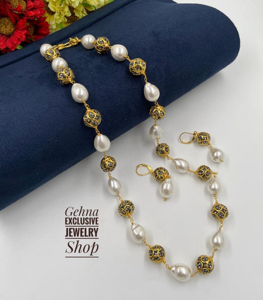 7-8mm Real Pearl Necklace with Jade or Agate Beads 925 Silver