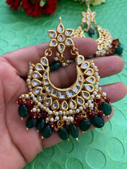 Designer Big Kundan Earrings And Maang Tikka Set For Ladies By Gehna Shop Maang Tikka Earrings Set