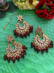 Designer Big Kundan Earrings And Tikka Set For Brides By Gehna Shop Maang Tikka Earrings Set