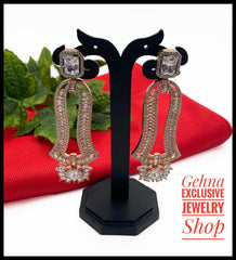 Designer Cubic Zircon Rose Gold Wedding Danglers Earrings For Ladies American Diamond Dangler Earrings