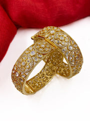 Designer Floral Design Polki Kundan Bangles For Weddings Antique Golden Bangles