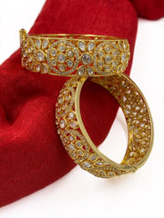 Designer Floral Design Polki Kundan Bangles For Weddings Antique Golden Bangles