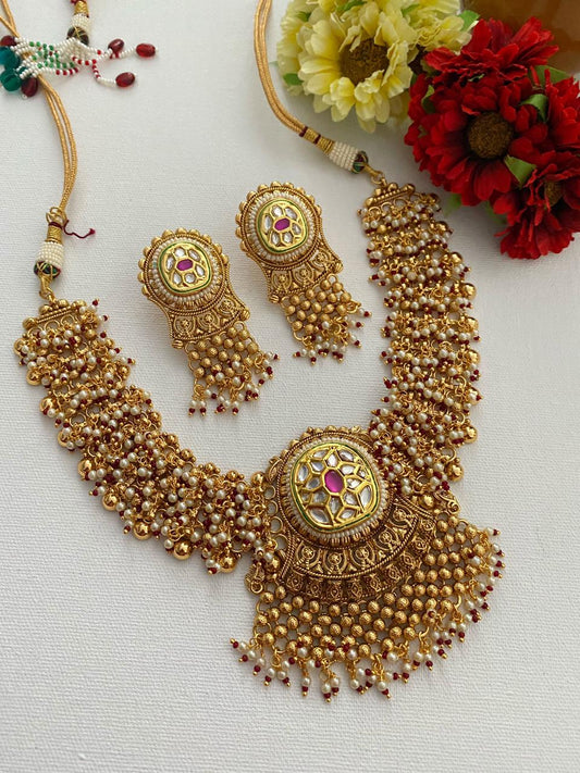 Designer Gold Plated Antique Golden Bridal Necklace Set By Gehna Shop Bridal Necklace Sets