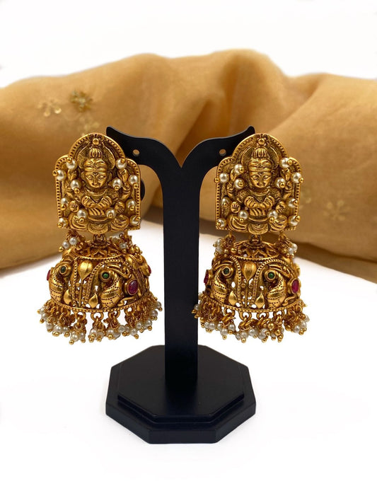 Multi Kemp Stones Attached Pearls,4 Lined Flower Design Stud Earrings For  Bharatanatyam Dance And Temple Buy Online