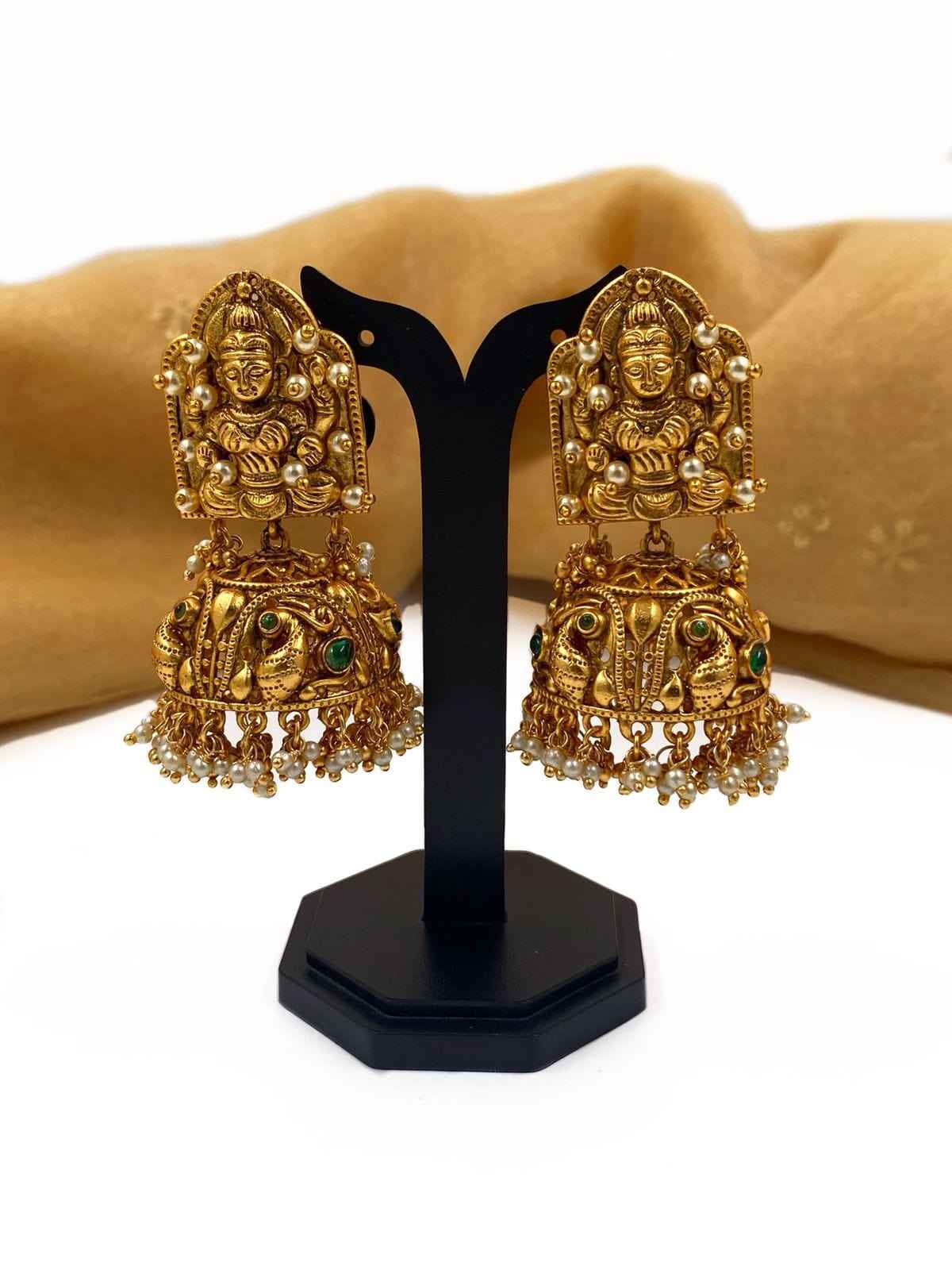 Temple Jewellery Gold Jhumka Designs With Grams Temple Lakshmi One