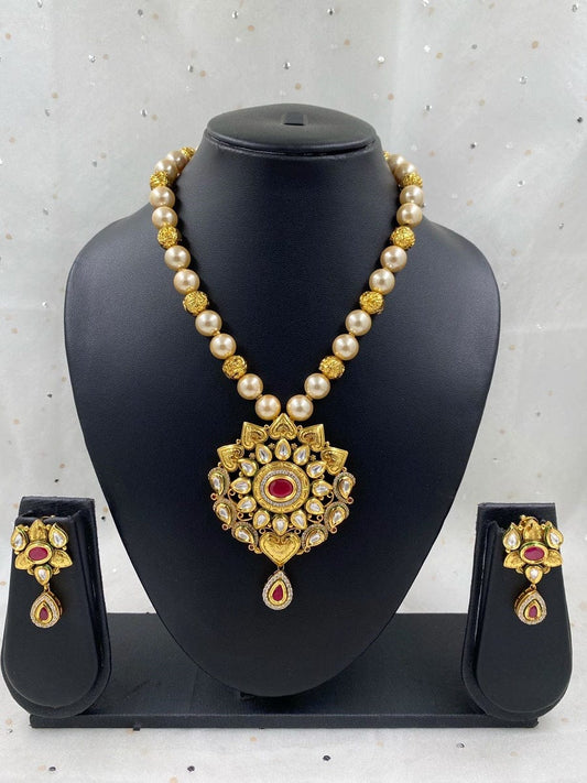 Designer Gold Plated Antique Kundan Pendant Necklace Set For Women By Gehna Shop Kundan Necklace Sets