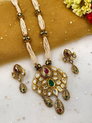 Designer Gold Plated Antique Kundan Pendant Necklace Set For Women By Gehna Shop Kundan Necklace Sets