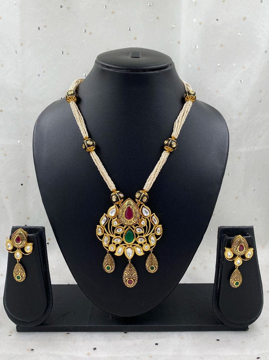 Designer Gold Plated Antique Kundan Pendant Necklace Set For Women By Gehna Shop Kundan Necklace Sets