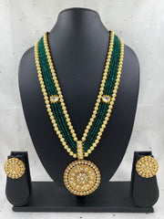 Designer Gold Plated Bridal Antique Kundan Pendant Green Necklace Set For Woman Kundan Necklace Sets