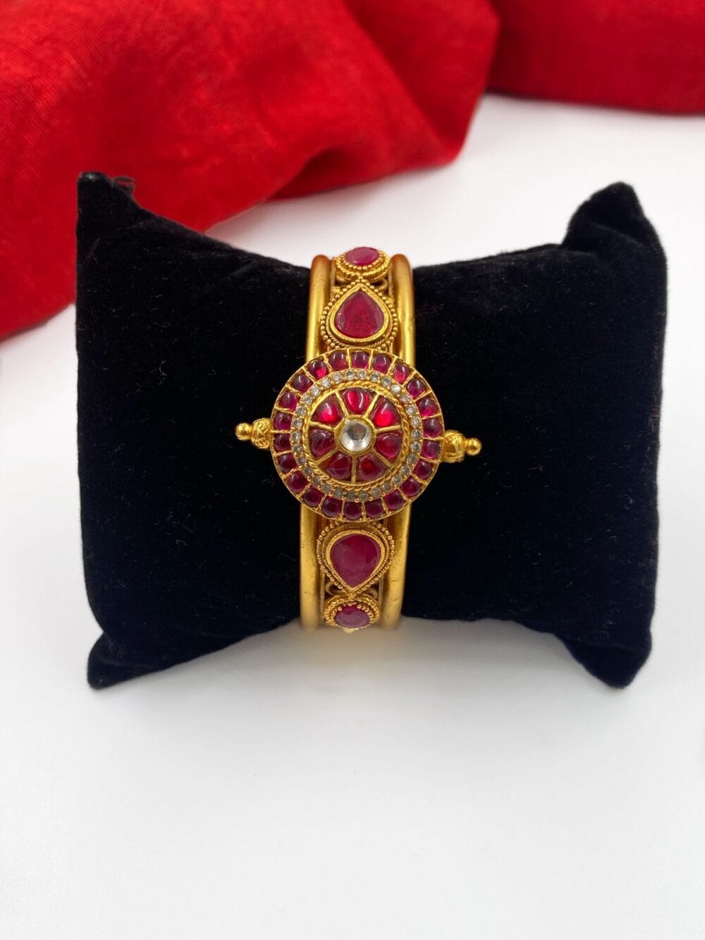 Designer Gold Plated Exclusive Openable Antique Ruby Kada Bracelet For Ladies By Gehna Shop Bracelets