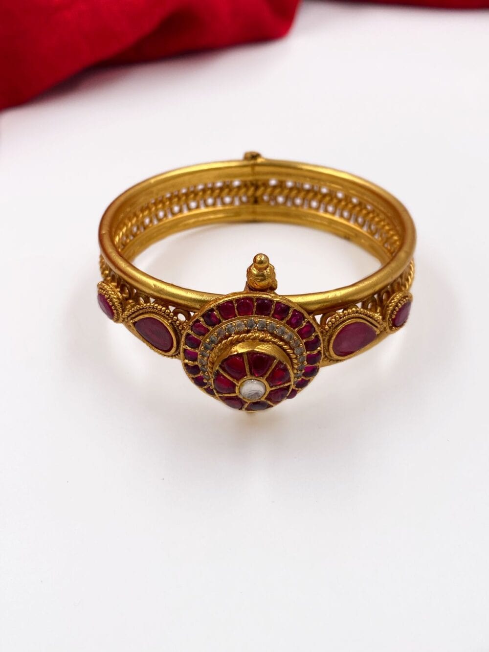 Designer Gold Plated Exclusive Openable Antique Ruby Kada Bracelet For Ladies By Gehna Shop Bracelets