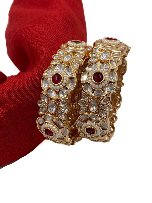 Designer Gold Plated Floral Design Polki Bangles From Gehna Shop Kundan Bangles