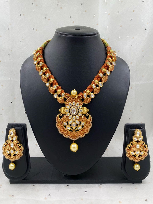 Designer Gold Plated Gheru Polish Kundan Necklace For Weddings By Gehna Shop Kundan Necklace Sets