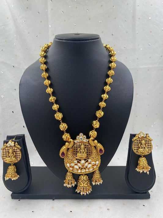 Designer Gold Plated Goddess Lakshmi Temple Necklace Set By Gehna Shop Temple Necklace Sets