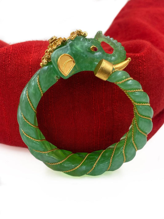 Designer Gold Plated Green Elephant Head Kada Bracelet For Women By Gehna Shop Bracelets