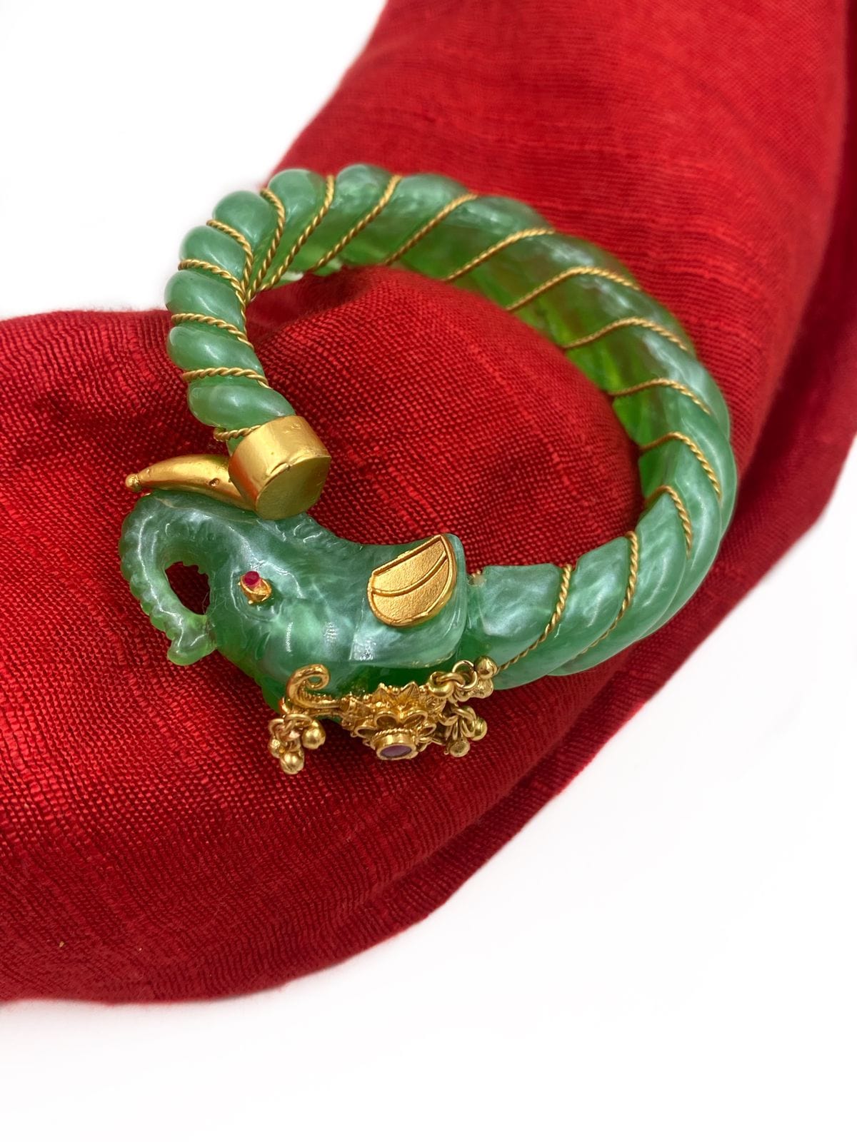 Designer Gold Plated Green Elephant Head Kada Bracelet For Women By Gehna Shop Bracelets