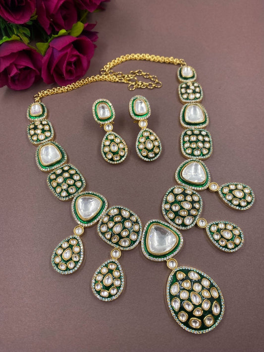 Designer Gold Plated Green Jadau Polki Wedding Necklace Set By Gehna Shop Bridal Necklace Sets