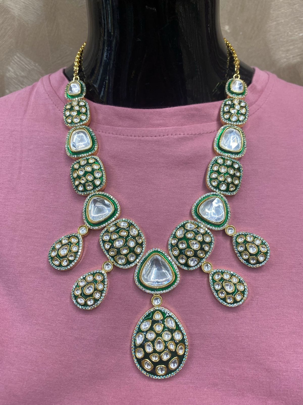 Designer Gold Plated Green Jadau Polki Wedding Necklace Set By Gehna Shop Bridal Necklace Sets