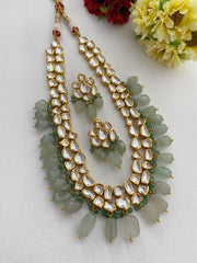 Designer Gold Plated Kundan Necklace With Mint Green Stones For Weddings Kundan Necklace Sets