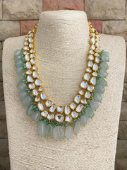 Designer Gold Plated Kundan Necklace With Mint Green Stones For Weddings Kundan Necklace Sets
