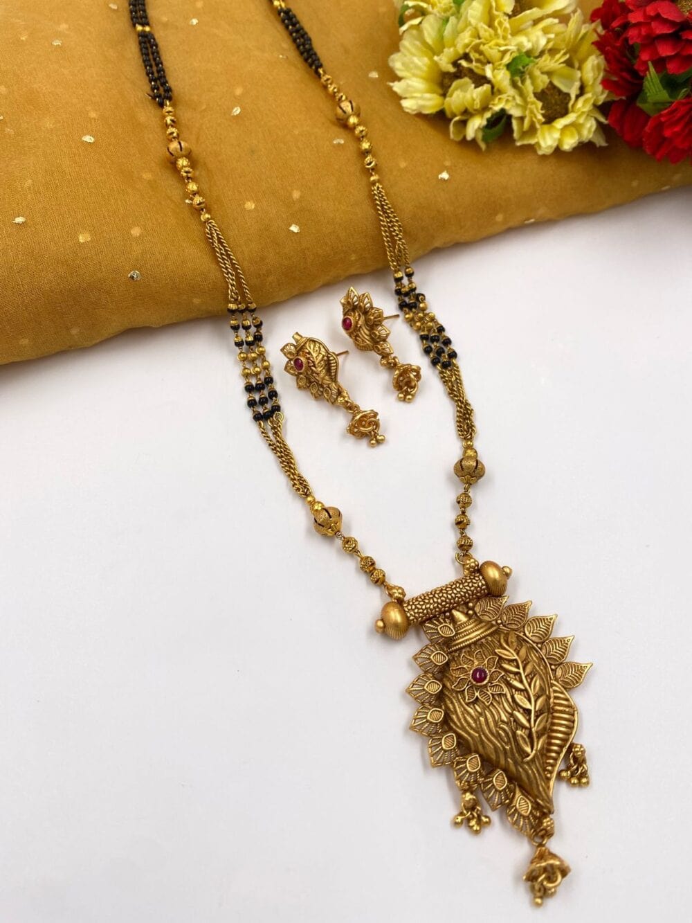 Designer Gold Plated Long Antique Mangalsutra Set For Ladies By Gehna Shop Mangalsutras
