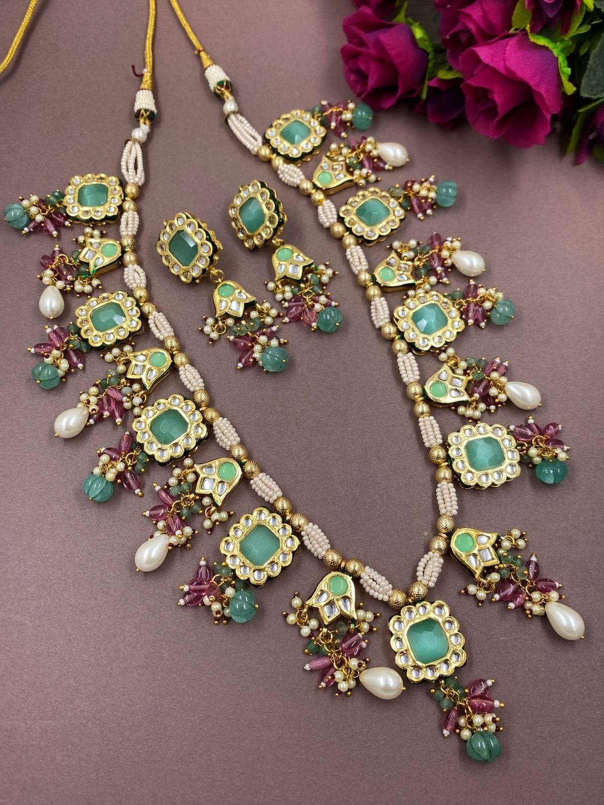 Designer Gold Plated Long Kundan Necklace With Multi Color Stones By Gehna Shop Kundan Necklace Sets