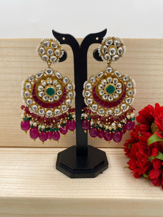 Designer Gold Plated Multi Color Jadau Kundan Chandbali For Weddings Chandbali Earrings