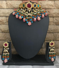 Designer Gold Plated Multicolor Bridal Choker Necklace Set By Gehna Shop Bridal Necklace Sets