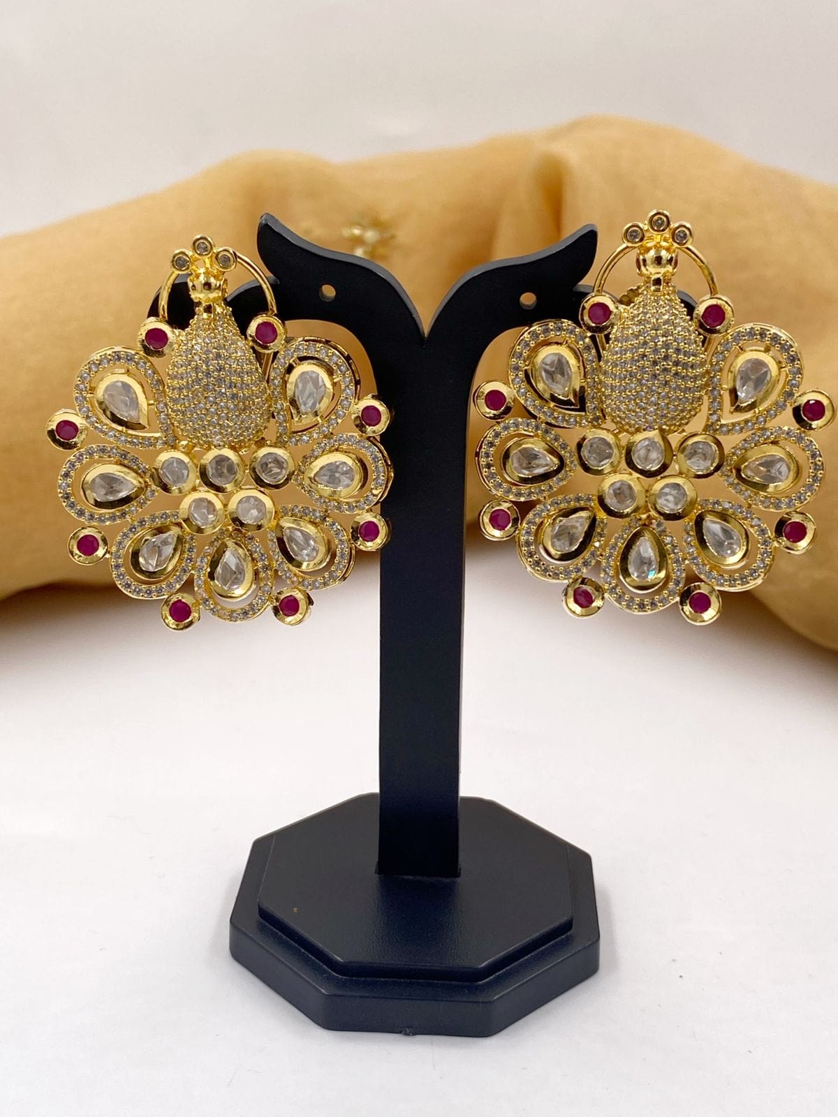 Designer Gold Plated Peacock Design AD Earrings For Ladies By Gehna Shop Stud Earrings